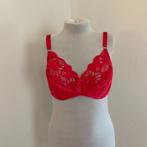 VTG Bravissimo Hot Pink Sexy 40 C Lace Bra 7550 Plus Underwire Silky Sheer Push - Picture 2 of 12